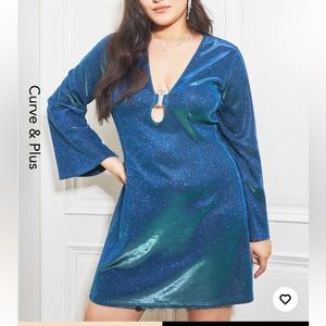 Low Cut Blue Sparkle Dress